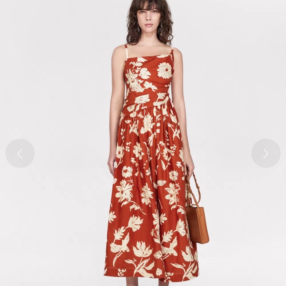 Fabrique Sienna Asymetrical Strap Flora Print Cami Dress in Matte Cotton